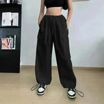 Women's Wide Leg Loose Plus Size Tether Straight Baggy Cargo Pants Women - EX-STOCK CANADA