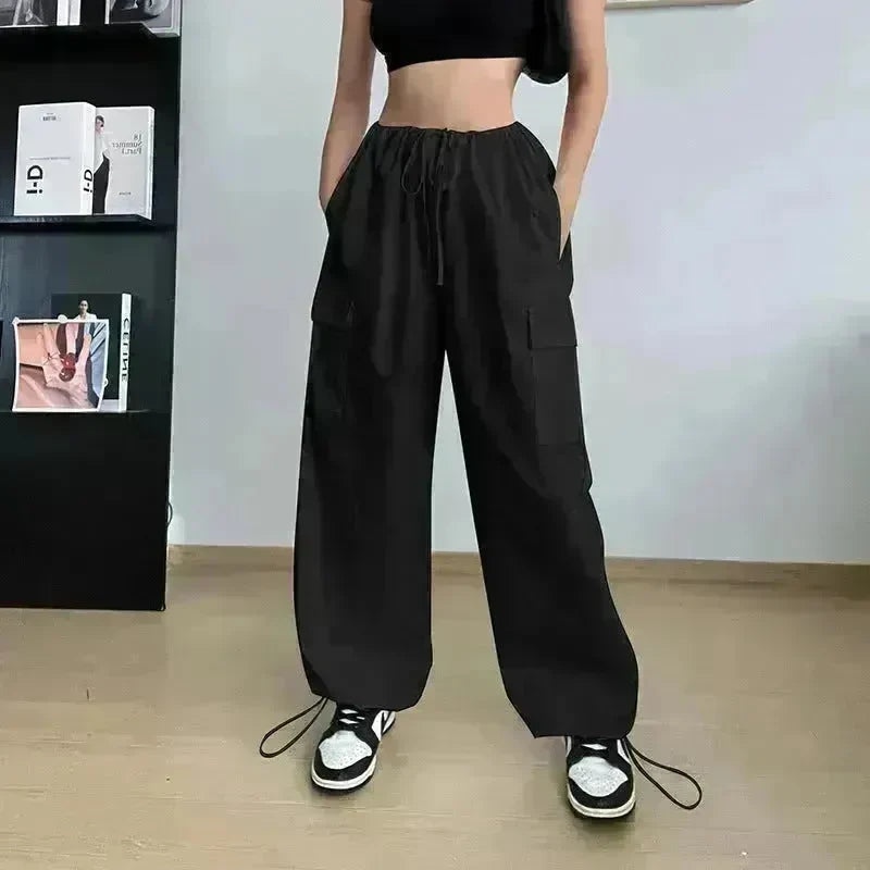Women's Wide Leg Loose Plus Size Tether Straight Baggy Cargo Pants Women - EX-STOCK CANADA