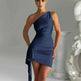One-shoulder Sleeveless Mini Dress Charming Slim Backless Party Wedding Satin Dresses Womens Clothing - EX-STOCK CANADA