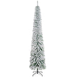 9ft Snow-Flocked Artificial Christmas Tree, Slim Pencil Xmas Tree With 714 Realistic Branches, Metal Base, Green EX-STOCK Canada 