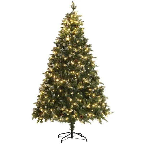 7 Foot Prelit Artificial Christmas Tree With Dual Colour LED Light, Hinged Xmas Tree For Home Office Holiday EX-STOCK Canada 