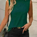 Summer Women's Solid Color Round Neck Sleeveless Loose Tops for Women suitable for Work business Events Ladies Evening Tops. - EX-STOCK CANADA