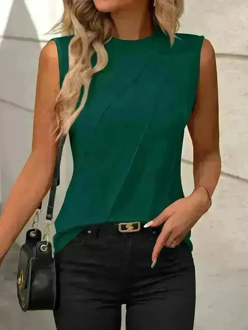 Summer Women's Solid Color Round Neck Sleeveless Loose Tops for Women suitable for Work business Events Ladies Evening Tops. - EX-STOCK CANADA
