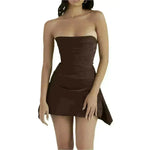 Chic Women's Fashion Tube Top Irregular Pleated Elastic Satin Mini Dress for Evening Party, Cocktail - EX-STOCK CANADA