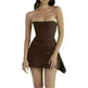 Chic Women's Fashion Tube Top Irregular Pleated Elastic Satin Mini Dress for Evening Party, Cocktail - EX-STOCK CANADA