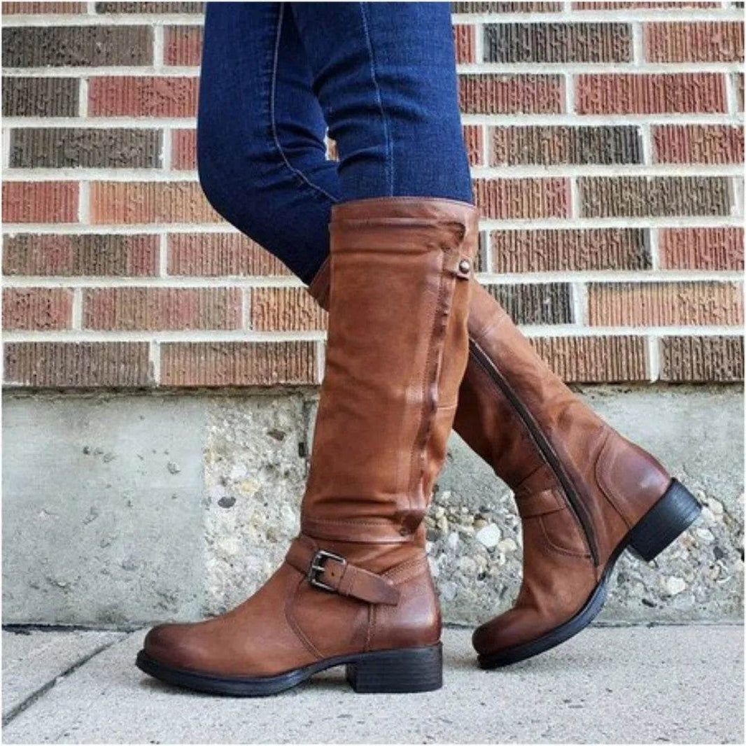 Round Toe Low Heel High Leg Boot - EX-STOCK Canada