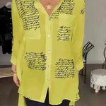 Letter Print Long Sleeve Shirt Fashion Commuter Style Lapel Shirt Women's Clothing - EX-STOCK CANADA