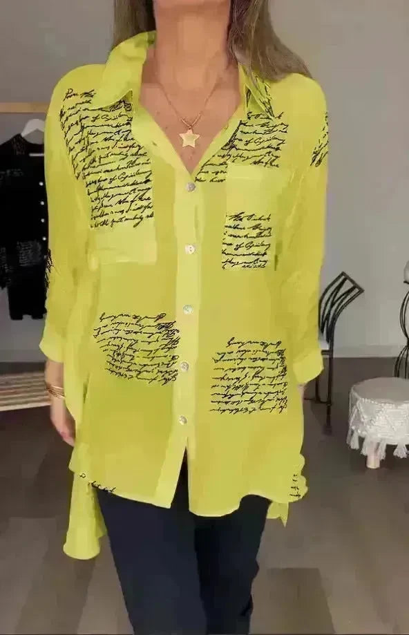 Letter Print Long Sleeve Shirt Fashion Commuter Style Lapel Shirt Women's Clothing - EX-STOCK CANADA