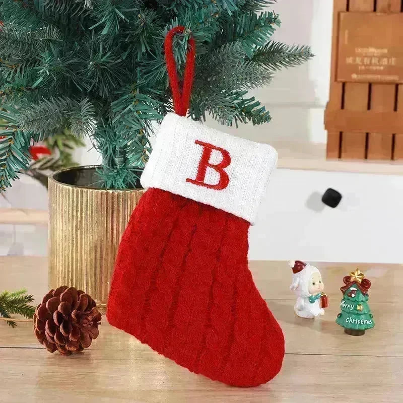 Cute Letters Christmas Stockings Decorative Creative Tree Pendant Wool Knitted Socks - EX-STOCK CANADA