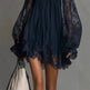 Long-Sleeve Lace Boat Neck Slip Dress