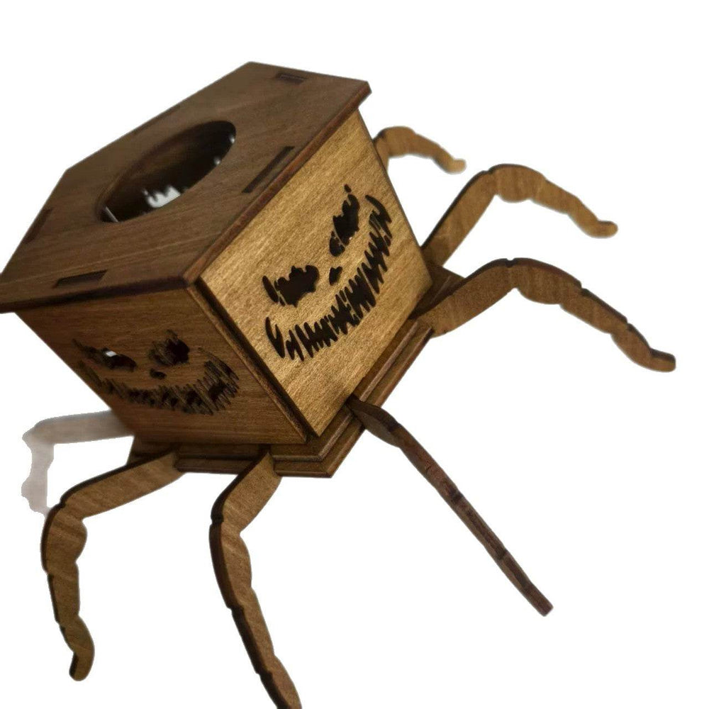 Cross-border New Ghost Halloween Spider Mini Lantern Candlestick Decorations Interesting Ornaments Wooden Craftwork - EX-STOCK Canada