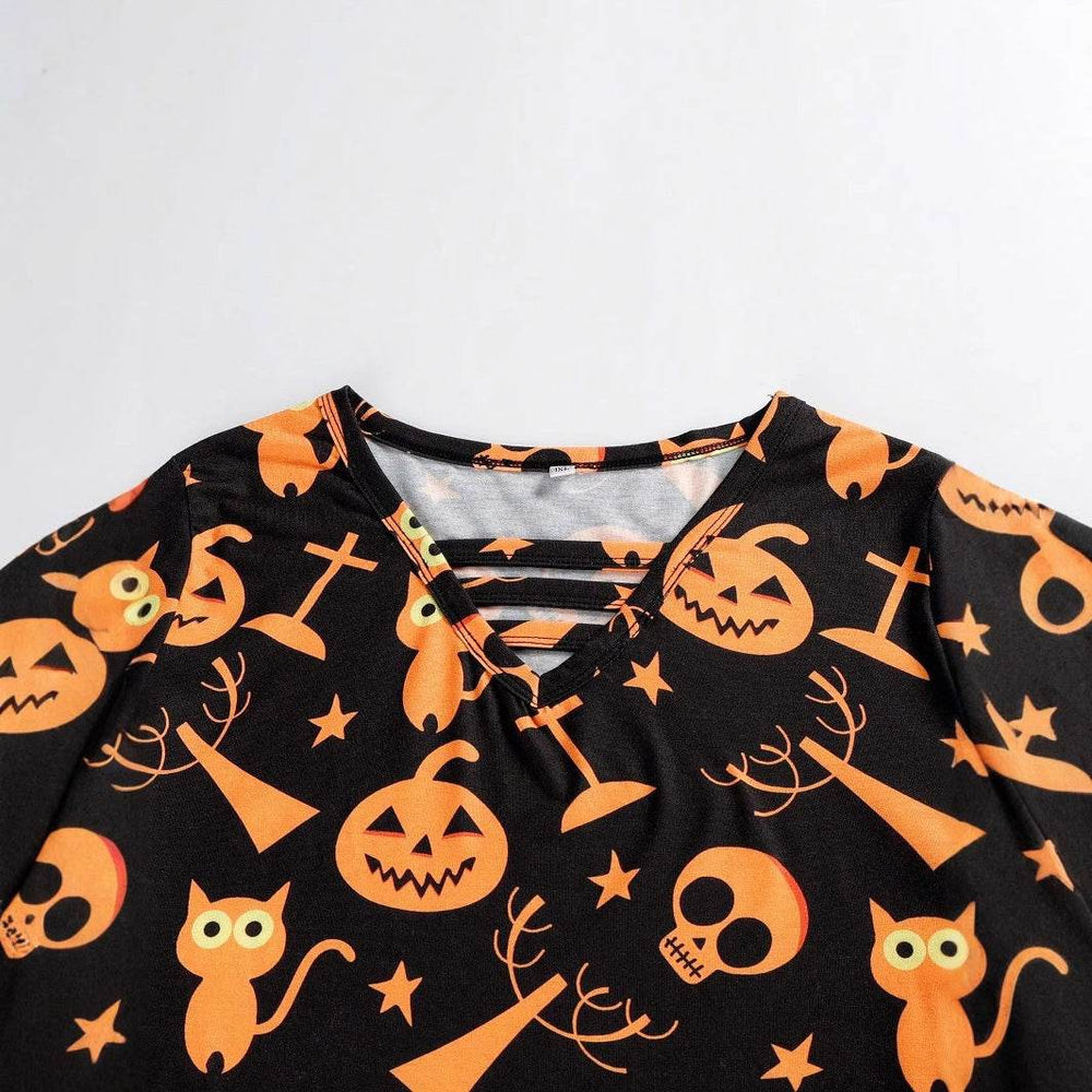 Digital Printing Halloween Round Neck Long Sleeve Plus Size T-shirt - EX-STOCK Canada