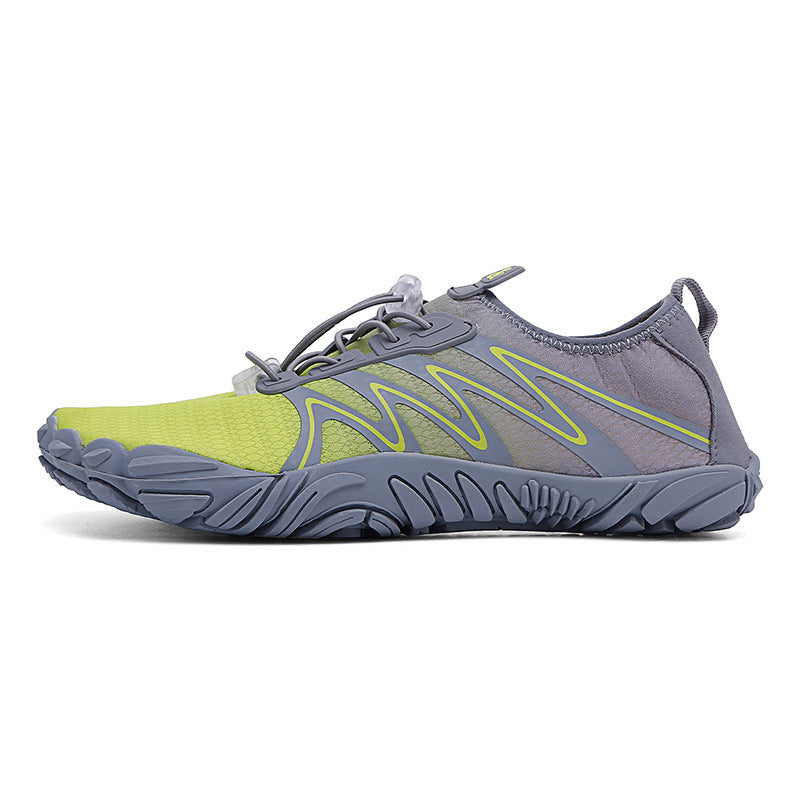 Gray and green water shoe on a white background