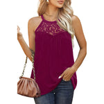 Elegant Women Casual Sleeveless Summer lace cotton Halter neck blouse top - EX-STOCK CANADA