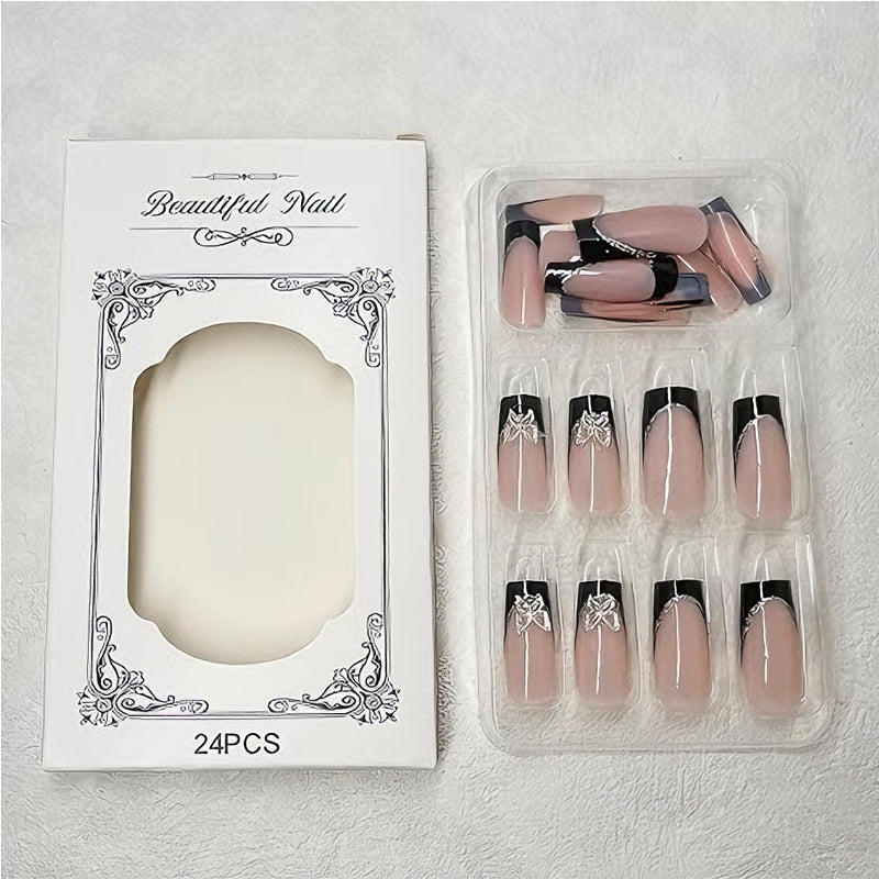 24 PCS Black P Ink Butterfly Nail Art, Long Length Long Water Pipe Fake Nails,Square Head Nail Tips False Nail EX-STOCK Canada 