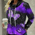New Fashion Women's Pile Collar Printed Hoodie Pullover Top - EX-STOCK CANADA