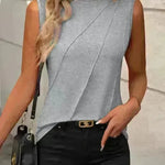 Summer Women's Solid Color Round Neck Sleeveless Loose Tops for Women suitable for Work business Events Ladies Evening Tops. - EX-STOCK CANADA