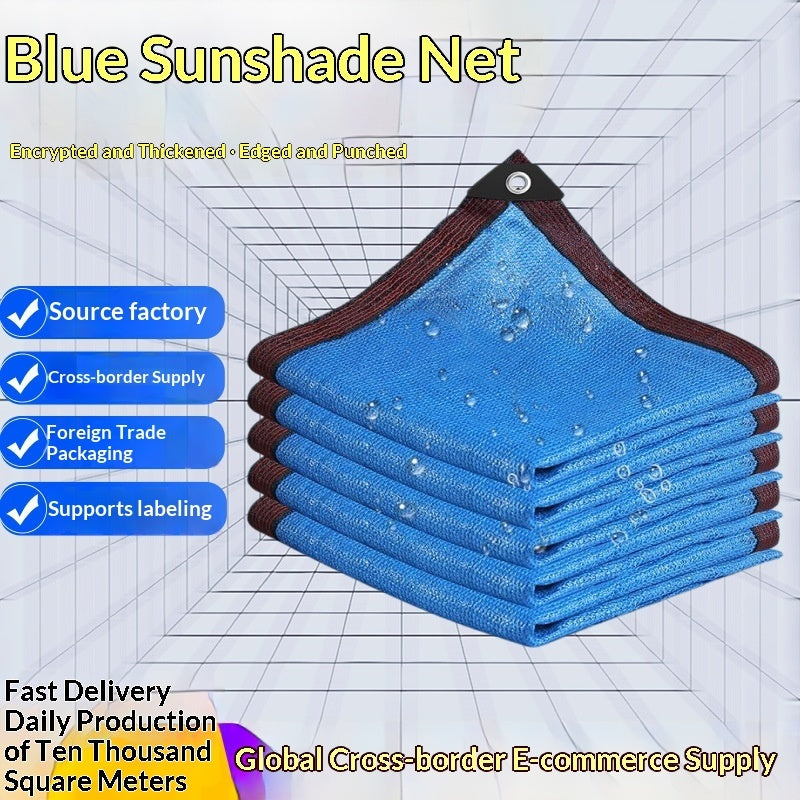 Blue Outdoor Shade Net with Grommets, 2 m × 2 m to 6 m × 8 m