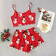 Christmas European And American Thin Pajamas Women's Sleeveless Shorts Milk Silk Simple Casual Two-piece Suit Homewear - EX-STOCK CANADA