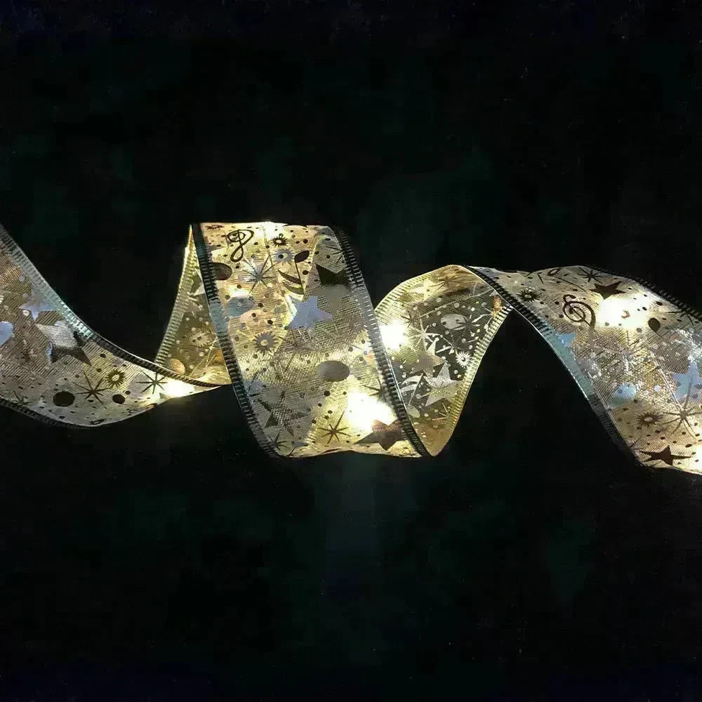 LED Lights Hot Stamping Double-layer Ribbon Christmas Decorations - EX-STOCK CANADA