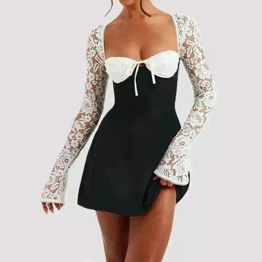 Women Fashion Corset Lace Long Sleeve Dress Charming Y2K Backless Lace up  Short  Mini Dress Low Back Mini Dress for Cocktail Evening Party Events. - EX-STOCK CANADA