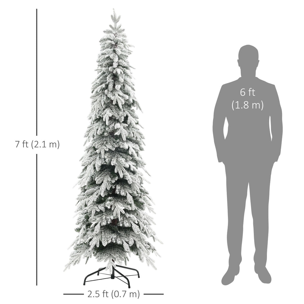 7ft Pencil Flocked Artificial Christmas Tree With 800 Branch Tips, Auto Open And Steel Base, Green EX-STOCK Canada 