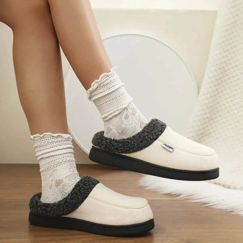 Fashion Solid Striped Cotton Slippers Winter Warm Indoor Bedroom Floor Slipper For Couples Non-slip Thick Sole House Shoes - EX-STOCK Canada
