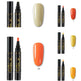Collection of nail polish bottles and color swatches on a white background