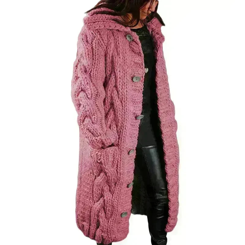 Chunky Long Knitted Hoodie winter Long Cardigan  sweater Jacket women - EX-STOCK CANADA