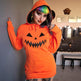 Halloween Costume Pumpkin Print Long Sleeve Hoodie Dress - EX-STOCK Canada