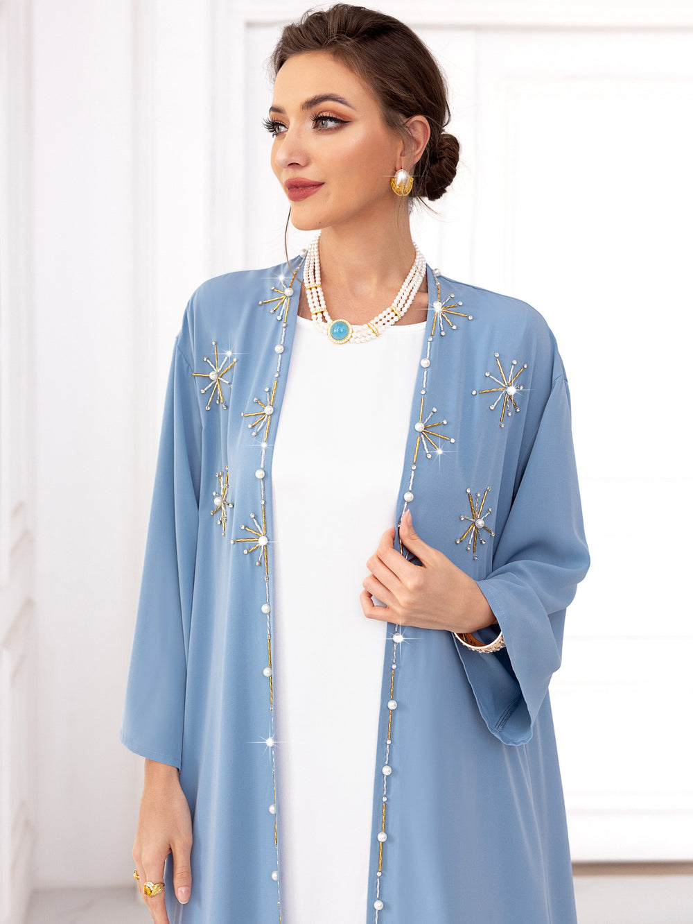 قفطان عربي خارجي مطرز يدويًا بتطريز الألماس للسفر والعطلات طويل EX-STOCK Canada