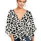 New V Neck Blouse Women Leopard Print Floral Tie Front Blouses Batwing Summer Oversize Ladies Tops - EX-STOCK CANADA