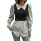 Women's Casual Contrast Color Stitching  Long Sleeve Collar Ladies Evening Top - EX-STOCK CANADA