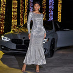 Slim Fit  Long Sleeve Backless Party dress Sequined Evening Dress - EX-STOCK CANADA
