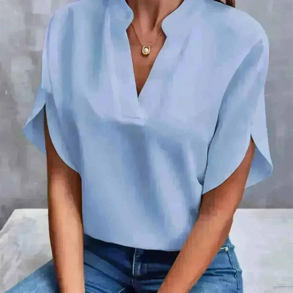 Summer Short-sleeved Chiffon Shirt New V-neck blouse Women's Casual Versatile Clothing Evening Tops for Women - EX-STOCK CANADA