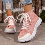 Rose-printed Lace-up Boots Fashion Breathable Canvas Shoes Sports Casual Non-slip Thick-soled Short Boot For Women - EX-STOCK Canada