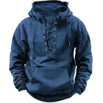 Men's Outdoor Retro Lace-up Hooded Long-sleeved T-shirt Casual Pullover top sweatshirt - EX-STOCK CANADA