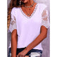 Summer Lace Tops Loose V Neck Short Sleeve Casual top - EX-STOCK Canada