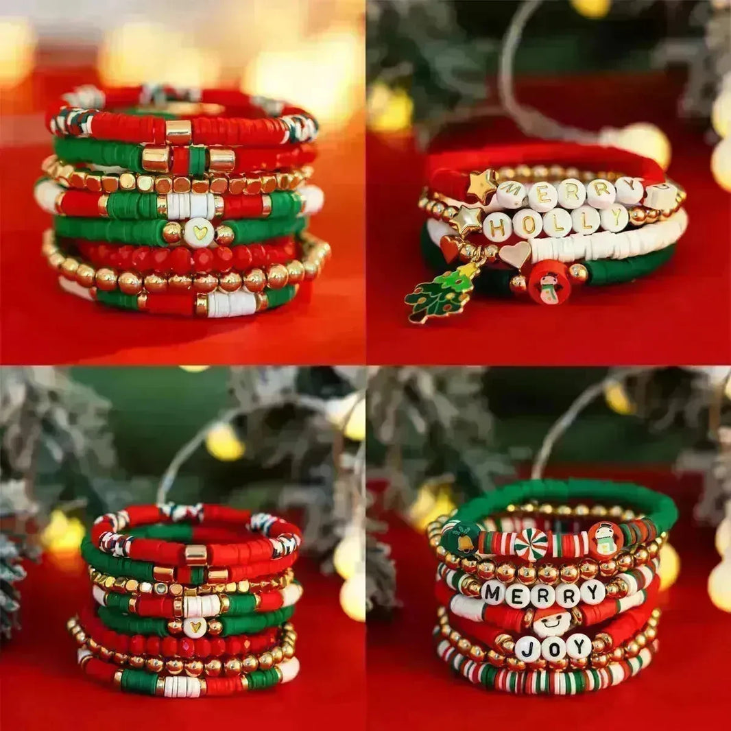 Christmas Polymer Clay Color Bracelet set  Xmas gift idea - EX-STOCK CANADA