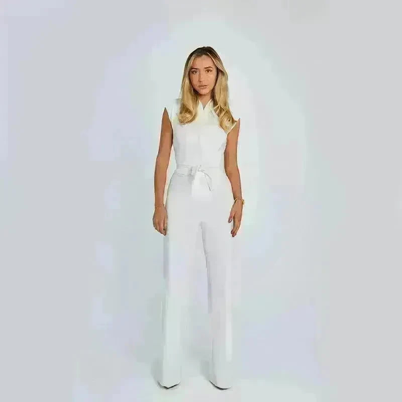 Fashion Elegant Long Sleeveless Jumpsuit Summer V-neck Casual Wide Leg Long Overalls Clothing For Women - EX-STOCK CANADA