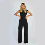 Fashion Elegant Long Sleeveless Jumpsuit Summer V-neck Casual Wide Leg Long Overalls Clothing For Women - EX-STOCK CANADA