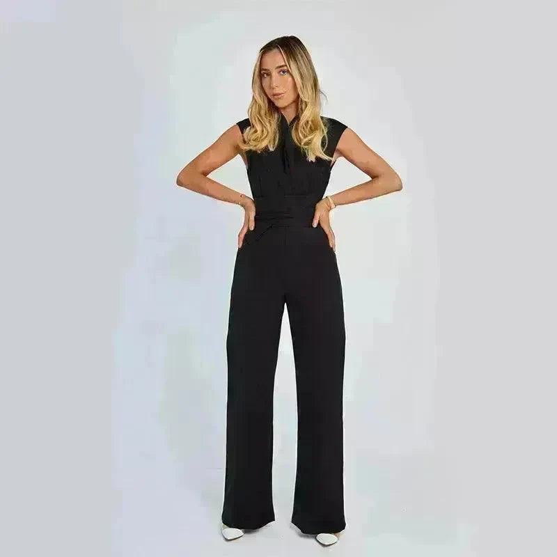 Fashion Elegant Long Sleeveless Jumpsuit Summer V-neck Casual Wide Leg Long Overalls Clothing For Women - EX-STOCK CANADA