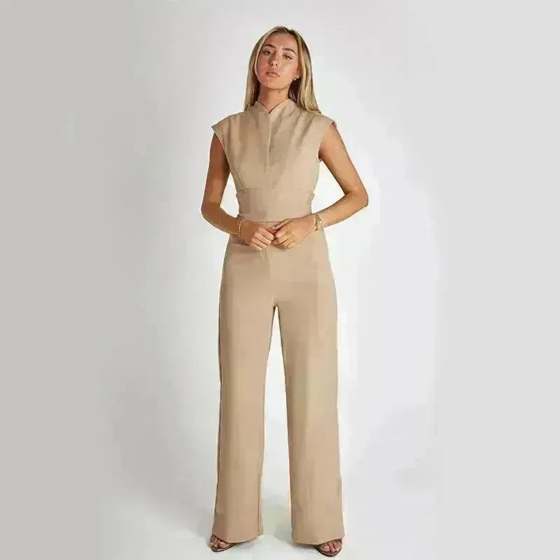 Fashion Elegant Long Sleeveless Jumpsuit Summer V-neck Casual Wide Leg Long Overalls Clothing For Women - EX-STOCK CANADA