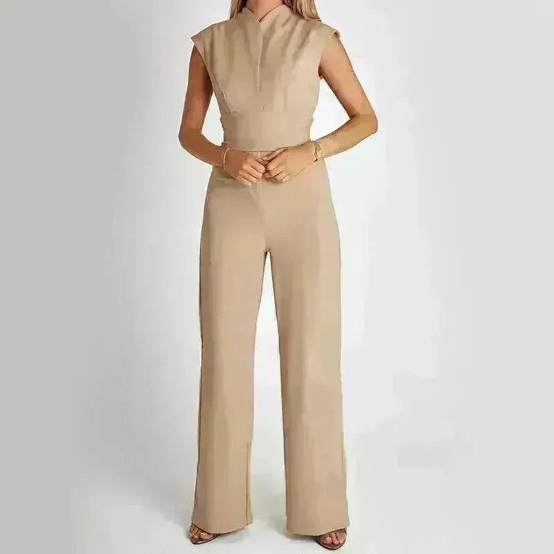 Fashion Elegant Long Sleeveless Jumpsuit Summer V-neck Casual Wide Leg Long Overalls Clothing For Women - EX-STOCK CANADA