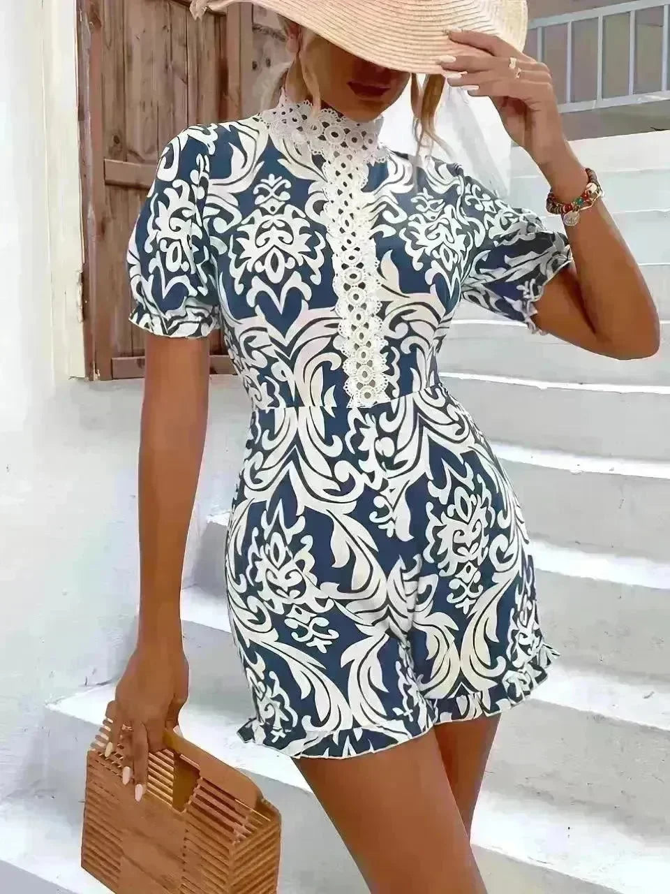 Fashion Fig Random Baroque Printed Guplay Lace Jumpsuit - EX-STOCK CANADA