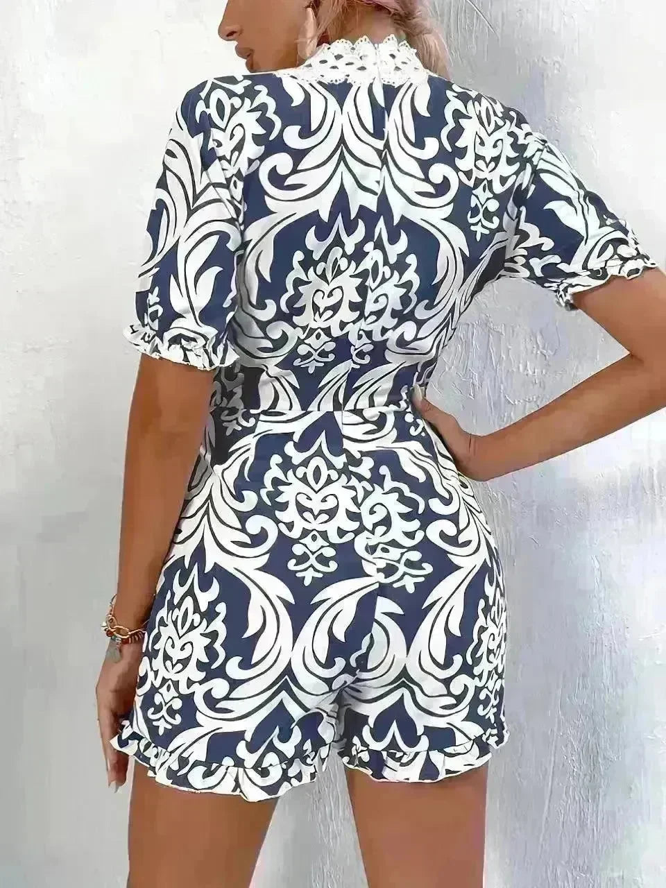 Fashion Fig Random Baroque Printed Guplay Lace Jumpsuit - EX-STOCK CANADA