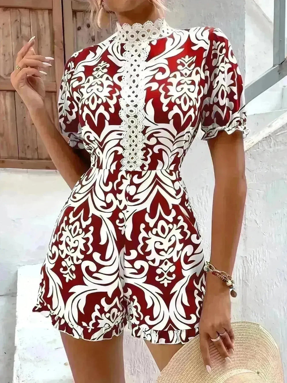 Fashion Fig Random Baroque Printed Guplay Lace Jumpsuit - EX-STOCK CANADA