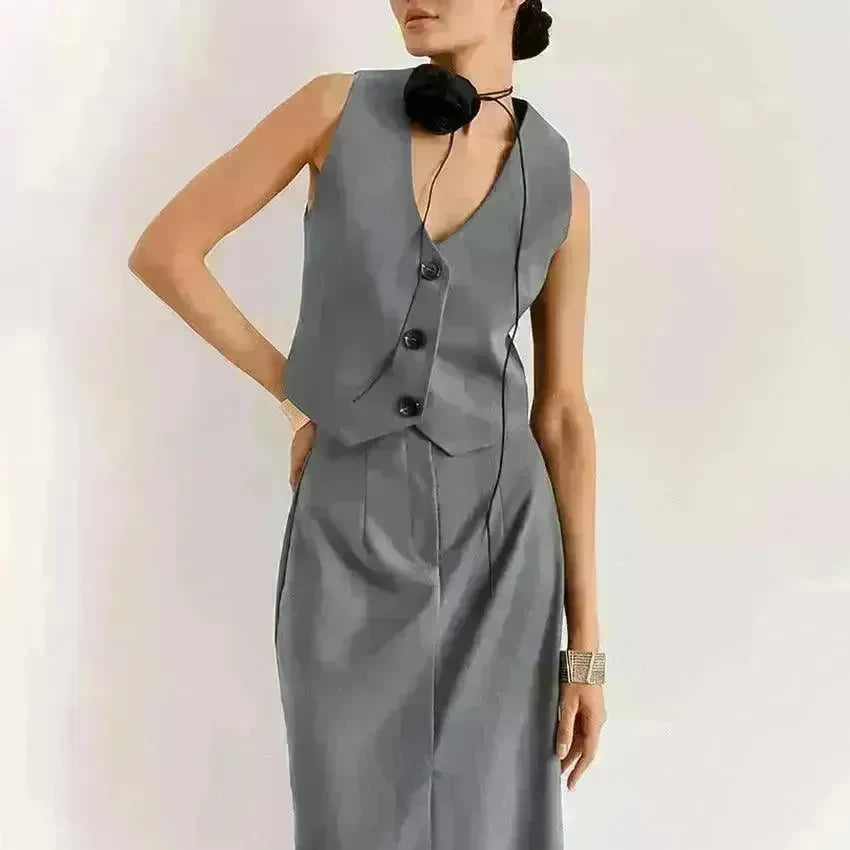 Fashion Gray Skirt Suit For Women - EX-STOCK CANADA