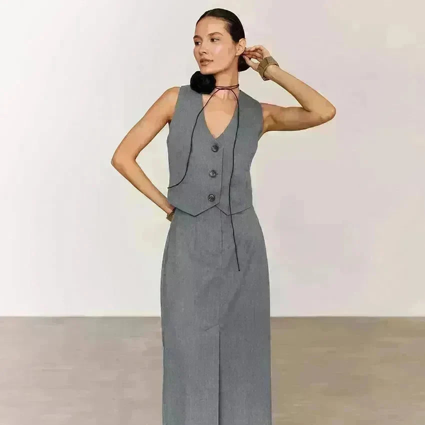 Fashion Gray Skirt Suit For Women - EX-STOCK CANADA
