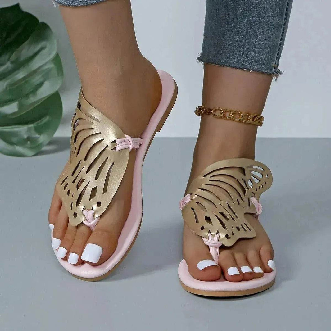 Fashion Hollow Butterfly Flip-Flops Summer Sandals For Women Casual Beach Shoes New Low Heel Flat Slides Slippers - EX-STOCK Canada